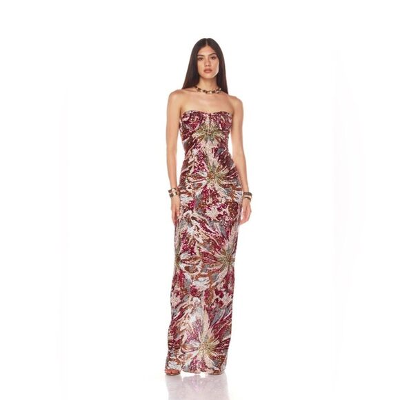 NWOT BRONX AND BANIC Dahlia Fuchsia Multi Maxi Strapless Dress - Picture 3 of 14